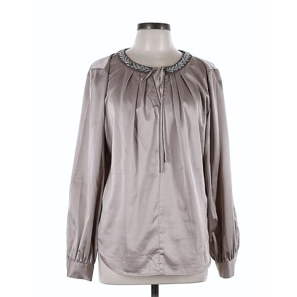 Champagne Silky Women's Blouse Sequins Long Cuffed Sleeve - Picture 1 of 5